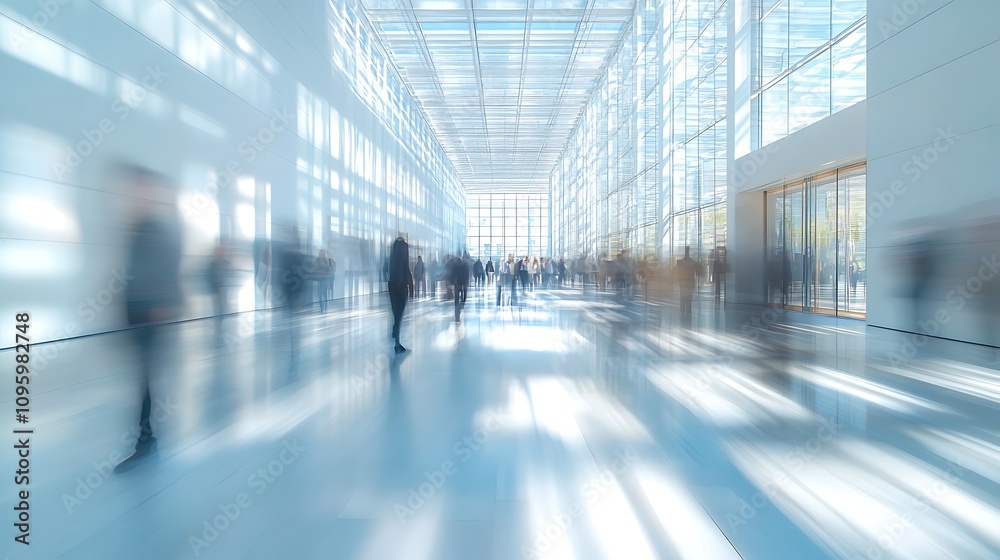 Dynamic urban movement modern hallway action photography bright interior wide angle motion blur