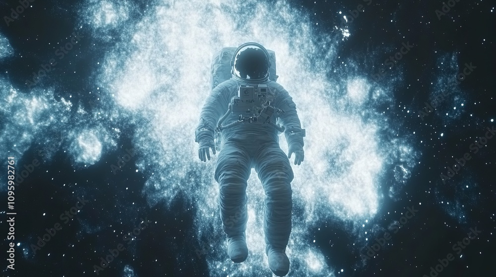 Astronaut floating in outer space, Earth visible in the background Astronaut floating in outer space, Earth visible in the background