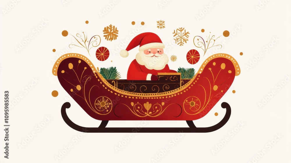 A cheerful Santa Claus in a decorated sleigh, ready for Christmas delivery. A cheerful Santa Claus in a decorated sleigh, ready for Christmas delivery.