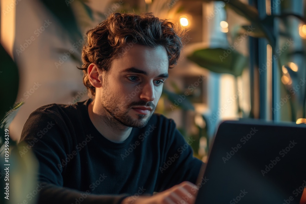 Man interacting with a laptop, searching for smart AI technologies and exploring artificial intelligence chatbots designed for advanced digital assistance Man interacting with a laptop, searching for smart AI technologies and exploring artificial intelligence chatbots designed for advanced digital assistance