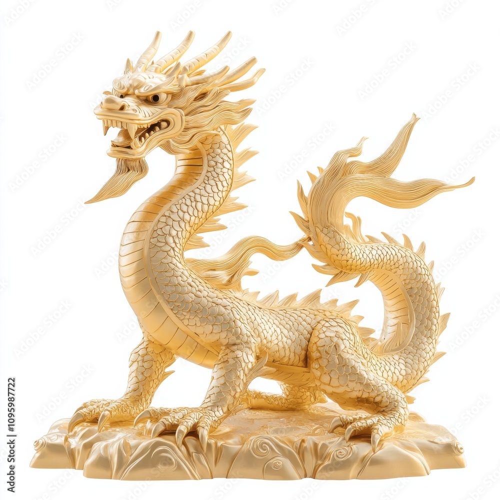 Fototapeta premium Gold Chinese Dragon, isolated on white background
