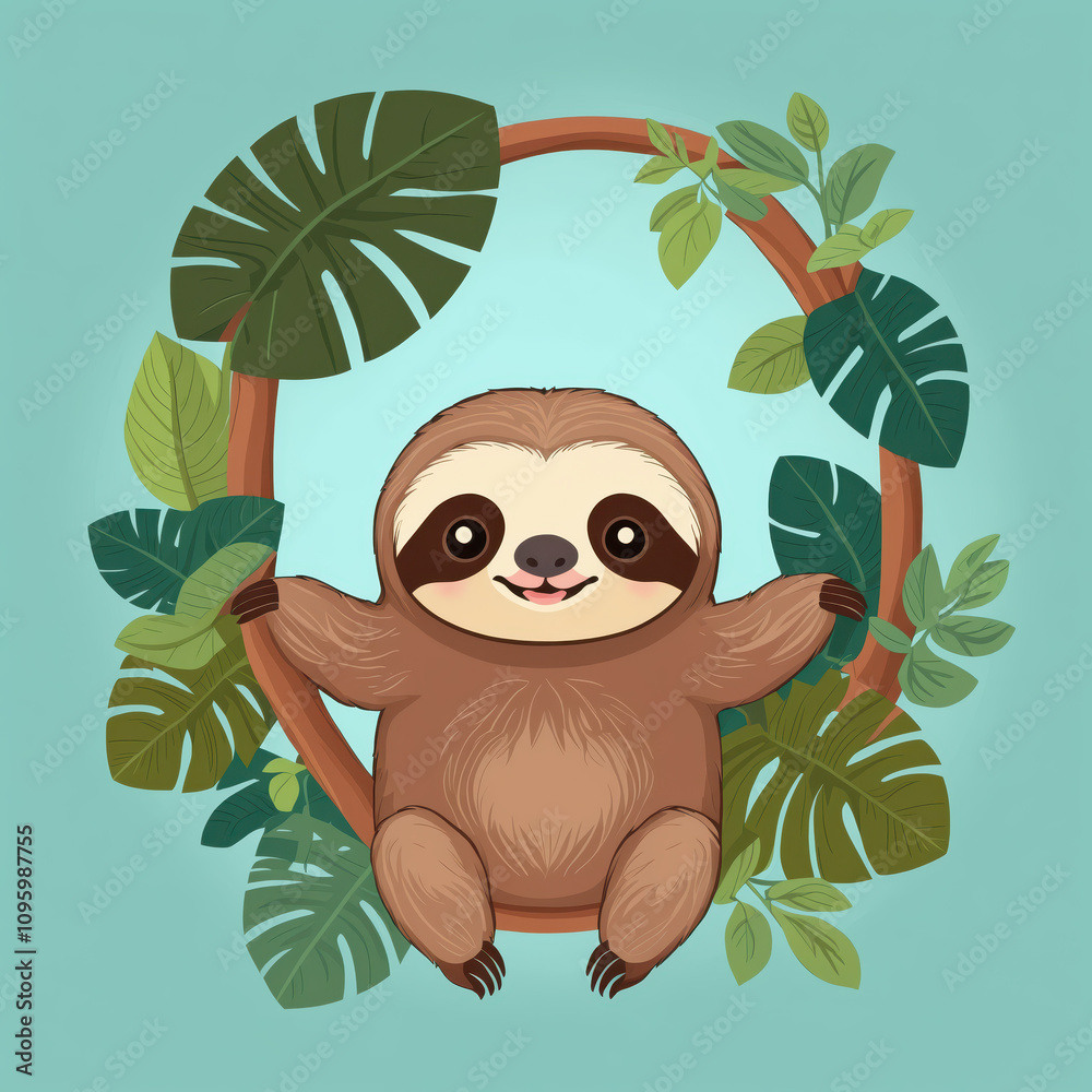 Obraz premium Charming Cartoon Sloth Design