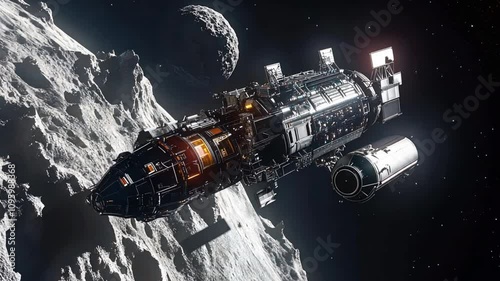 Asteroid mineral mining concept, featuring futuristic technology and spacecraft collecting resources.