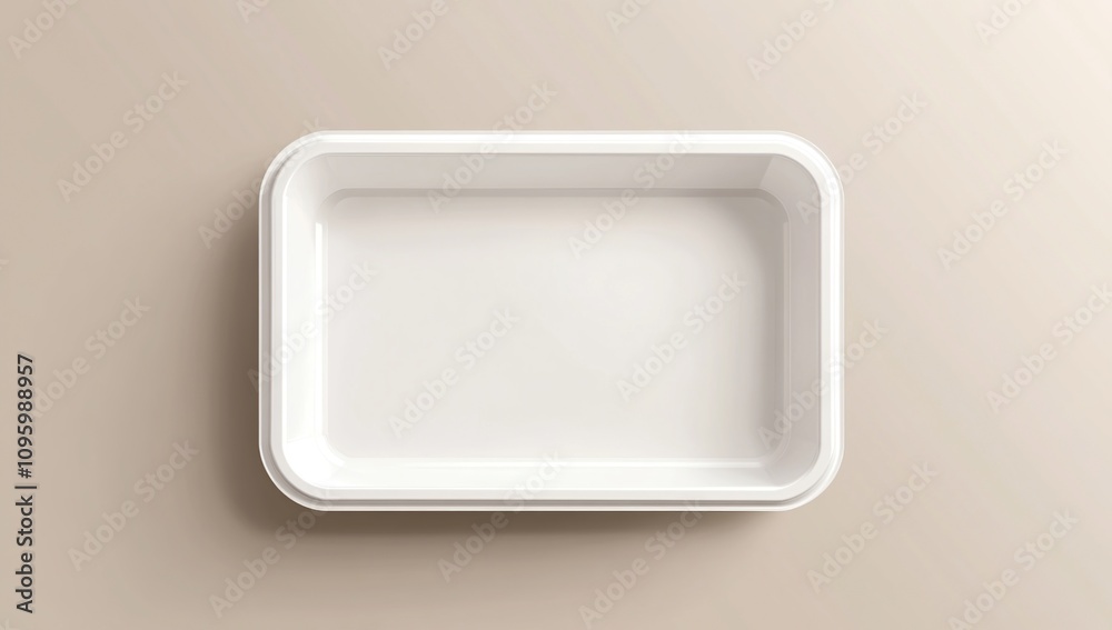 Empty White Food Container on Beige Background