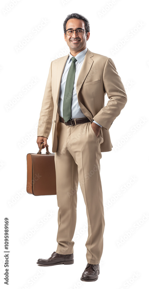 Professional man in business attire preparing for a meeting with a briefcase in hand