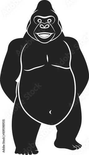 Gorilla with laughing out loud face, dancing on the floor, simple lines, a stencil clipart featuring the silhouette of a Gorilla.