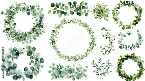 Wallpaper Mural Watercolor Greenery Wreath Collection:  Elegant Botanical Illustrations for Design Projects Torontodigital.ca