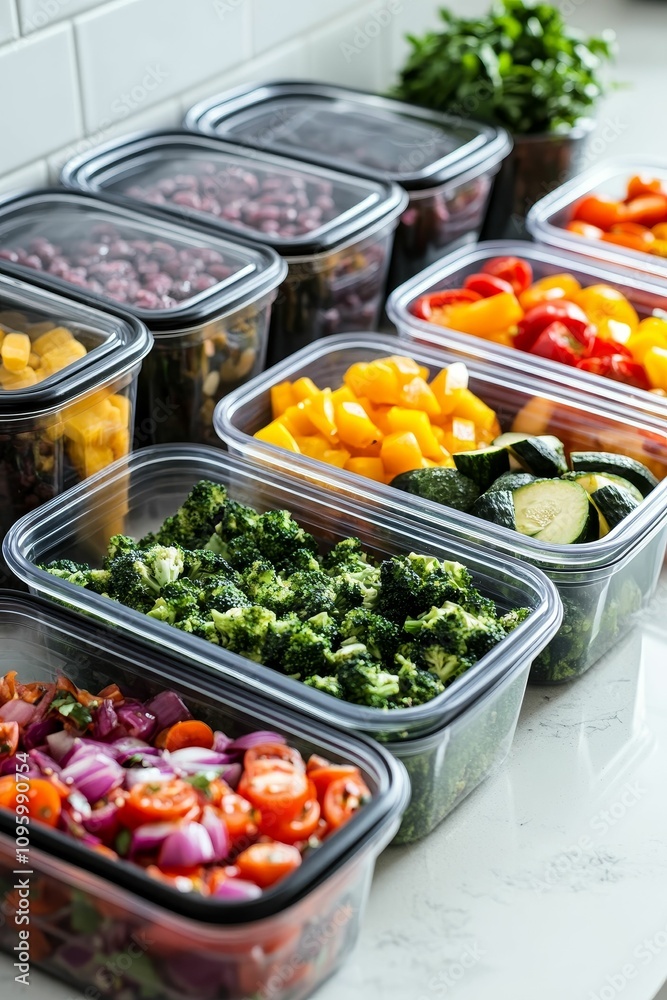 Prepped vegetables in clear plastic containers.
