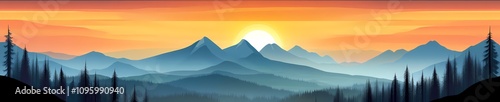Majestic Mountain Sunrise - Vector Illustration