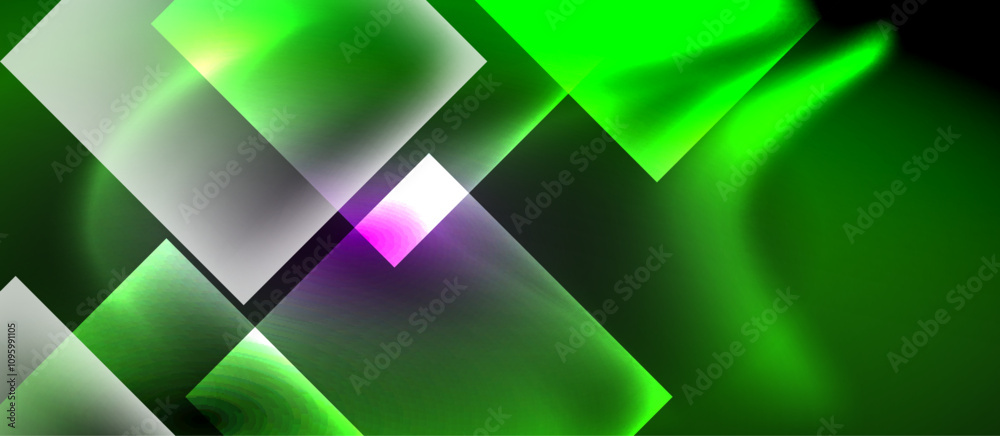 Obraz premium Glass squares with neon shiny light abstract background