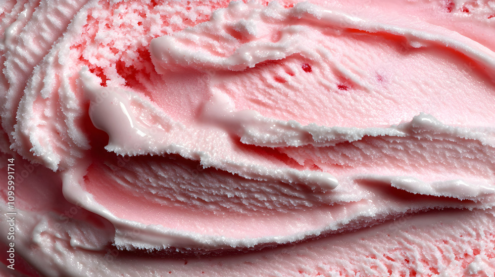 Close-up View of Pink Ice Cream Texture, Swirled and Creamy, Delicious Frozen Dessert Close-up View of Pink Ice Cream Texture, Swirled and Creamy, Delicious Frozen Dessert