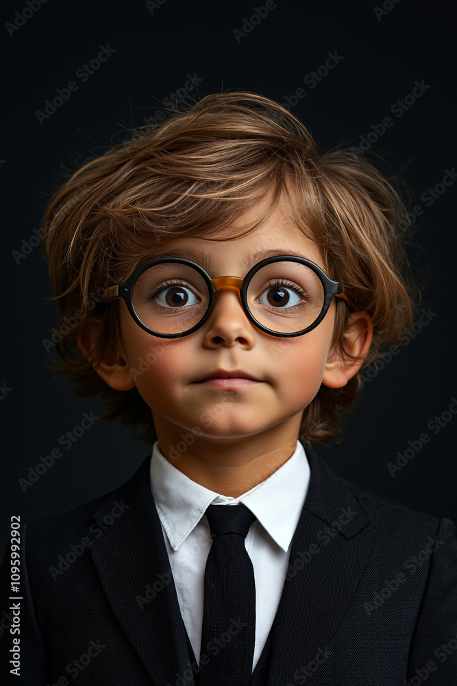 A young boy in a suit and tie wearing glasses A young boy in a suit and tie wearing glasses