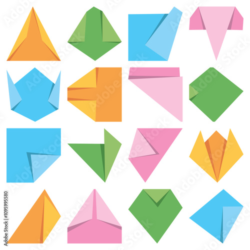 Simple colorful origami paper vector illustration, colorful origami paper folding vector illustration in flat style isolated on a white background