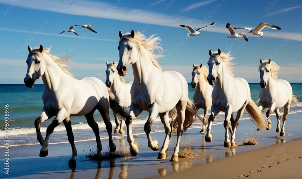Obraz premium horses on the beach