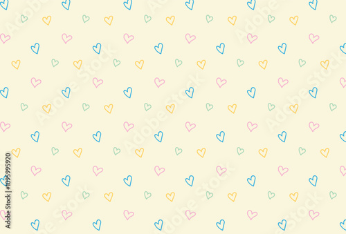 Lovely hand drawn doodle hearts seamless pattern. Pastel colored hand drawn background, great for Valentine's or Mother's Day, textiles, banners, wrapping, wallpapers - vector design