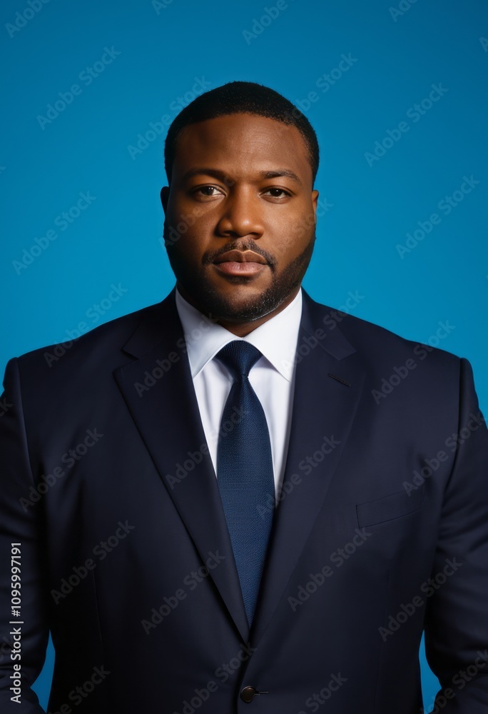 Serios plus sized black man in a business suit on a blue background black businessman portrait Ultra realistic Photorealistic hyperdetailed photography soft light head and shoulders portrait cover Serios plus sized black man in a business suit on a blue background black businessman portrait Ultra realistic Photorealistic hyperdetailed photography soft light head and shoulders portrait cover
