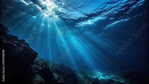 Abstract blue light pulsates through the darkness of an oceanic abyss, underwater world, bioluminescent glow, abstract blue, deep sea creatures, oceanic abyss photo