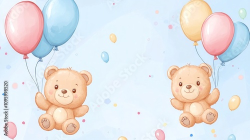 Adorable Teddy Bears with Balloons