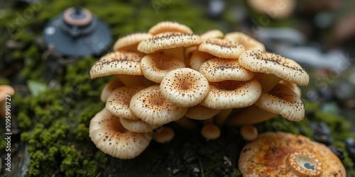 Agyrinthus conicus growing in a cluster with other fungi, outdoor landscape, forest ecosystem, agryrinthus conicus mushroom cluster fungi photo