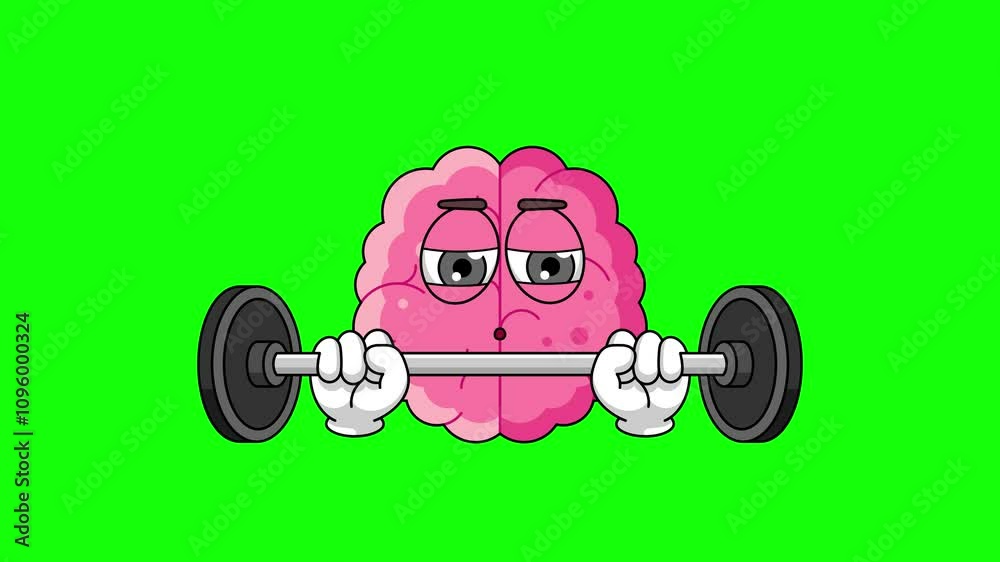 brain emoticon character is in the gym with a barbell