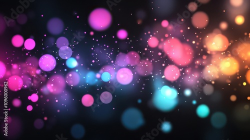 Vibrant Bokeh Lights Dance Across Dark Background, Creating Abstract Festive Illustration