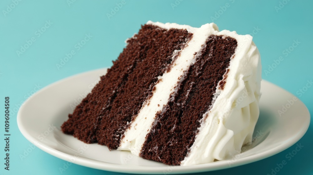 Delicious Chocolate Cake Slice With White Frosting Delicious Chocolate Cake Slice With White Frosting
