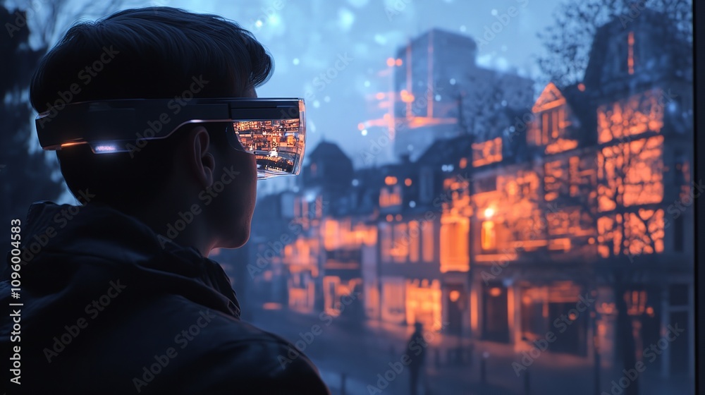 A solo traveler using an AR headset that translates and guides them through a foreign city, with digital signs displaying their native language. This advanced AR interface makes global exploration A solo traveler using an AR headset that translates and guides them through a foreign city, with digital signs displaying their native language. This advanced AR interface makes global exploration