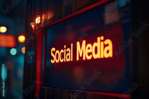 Vibrant Social Media Sign at Night