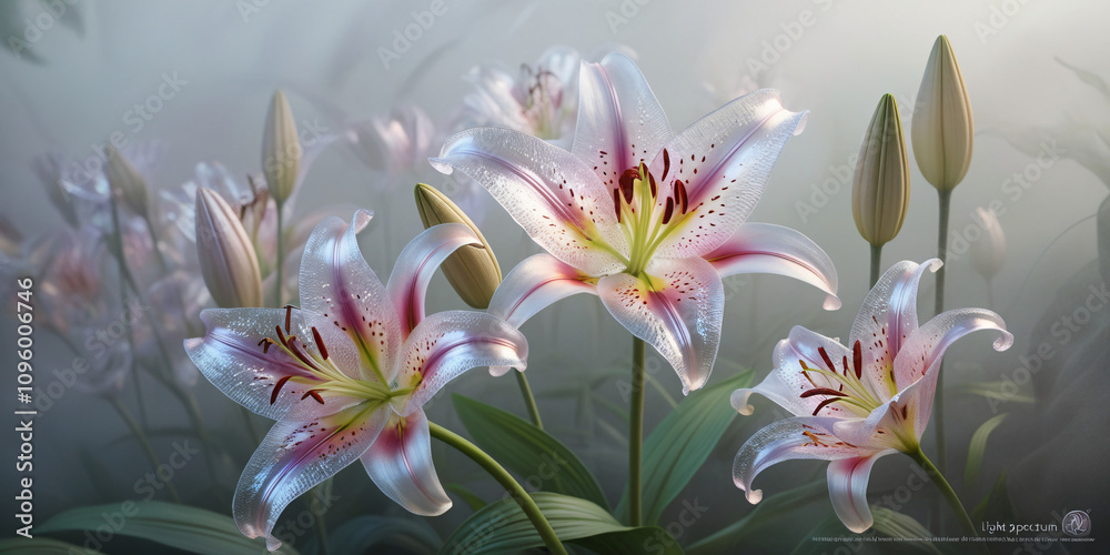 Fototapeta premium beautiful light spectrum lily flowers, flower pattern, lily flower background, created by Generative AI