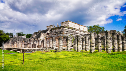 Temple of the Warriors seen from the main quadrangle at Chichen Itza,masterpiece of the Maya civilization,10th cent AD,Yucatan,Mexico photo