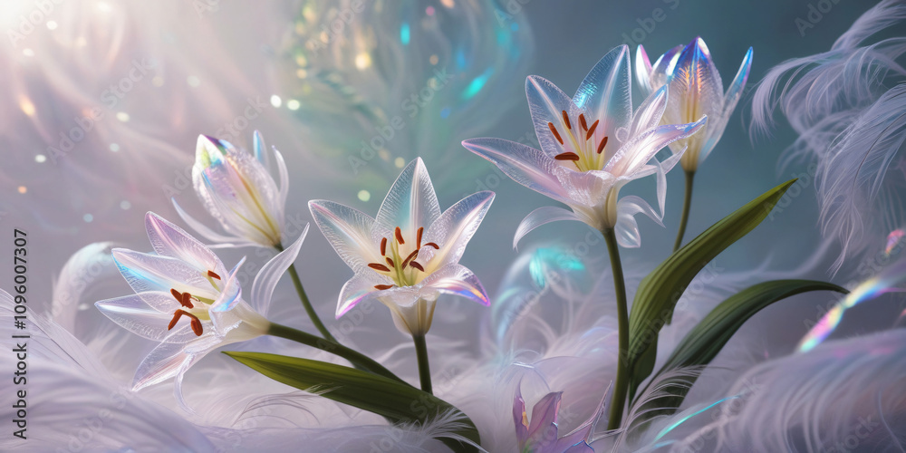 Fototapeta premium beautiful light spectrum lily flowers, flower pattern, lily flower background, created by Generative AI