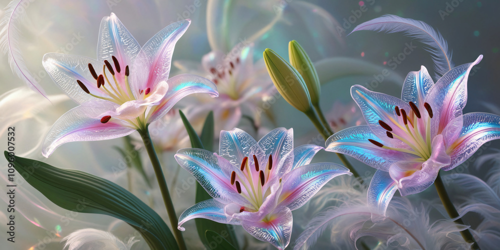 Fototapeta premium beautiful light spectrum lily flowers, flower pattern, lily flower background, created by Generative AI