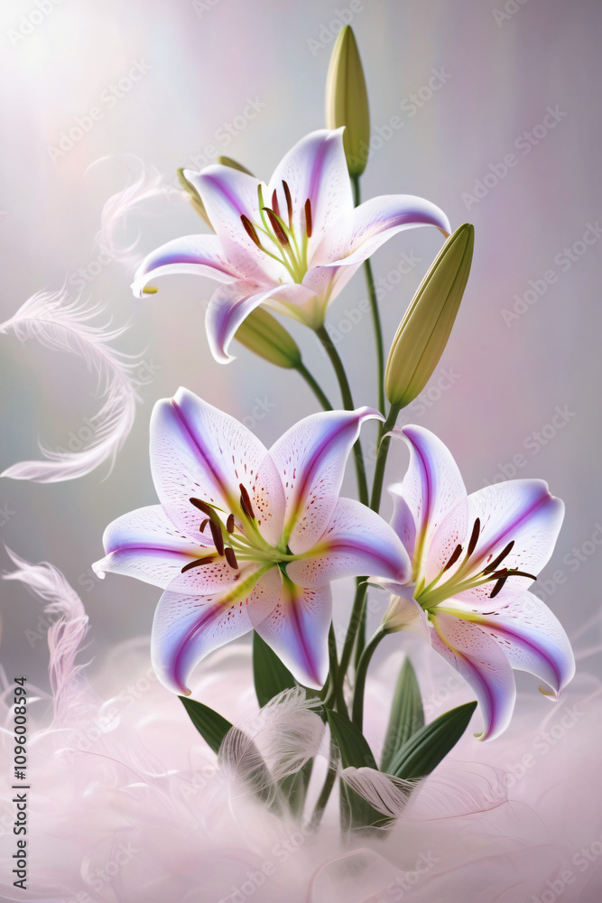 beautiful light spectrum lily flowers, flower pattern, lily flower background, created by Generative AI beautiful light spectrum lily flowers, flower pattern, lily flower background, created by Generative AI