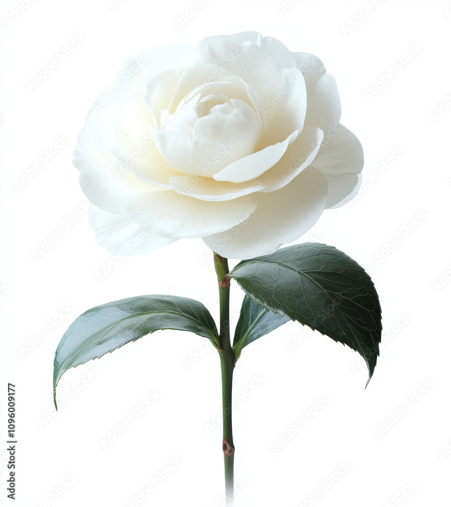 Obraz premium White camellia flower, white background, high-definition photography, Side view, ultra-realistic photography, no shadowing. 