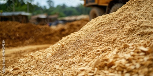 Wallpaper Mural Large pile of sawdust generated from construction work, showcasing the impact of construction activities on the environment, with sawdust being a common byproduct in various building projects. Torontodigital.ca