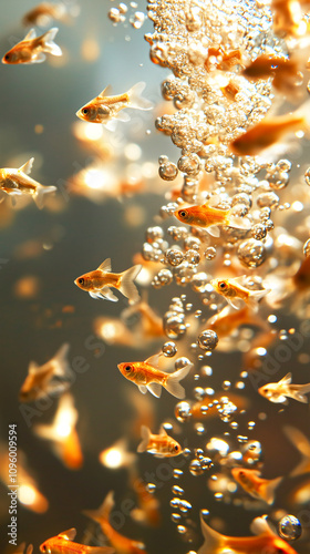 Hatchery tank filled with newly hatched fish and vibrant water movement. photo