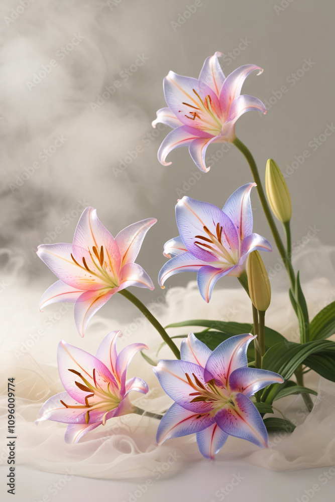 Fototapeta premium beautiful light spectrum lily flowers, flower pattern, lily flower background, created by Generative AI