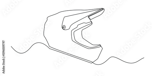 continuous line drawing of motorcross helmet.one line drawing of motorcross sports equipment helmet.head protection single line vector illustration.isolated white background