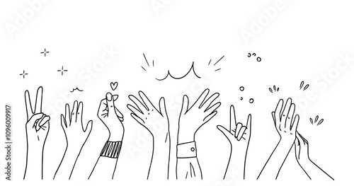 doodle hands up,Hands clapping with love. applause gestures. Give and share your love to people. vector illustration