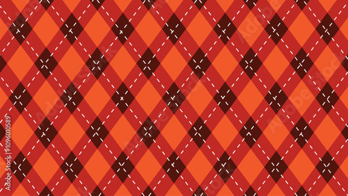 Argyle vector pattern. orange with thin gold dotted lines. Seamless geometric background textiles, clothes, wrapping gift paper. Christmas party invitation card background. The traditional Christmas 