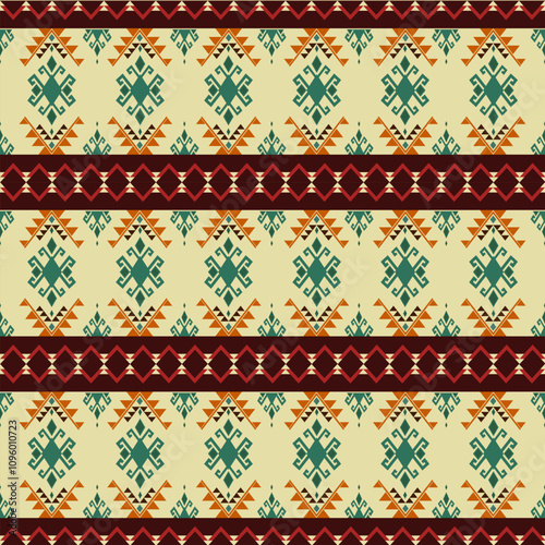 Ikat ethnic geometric embroidery abstract Aztec seamless pattern. Native geometry decorative design for fabric, clothing, wallpaper, background, interior, decoration, print, texture