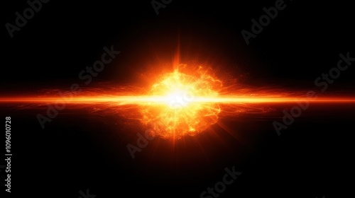 Bright Explosion in Space, Radiant Burst of Energy with Fiery Flames, Abstract Illustration of Stellar Activity, Cosmic Light and Aurora in Dark Background