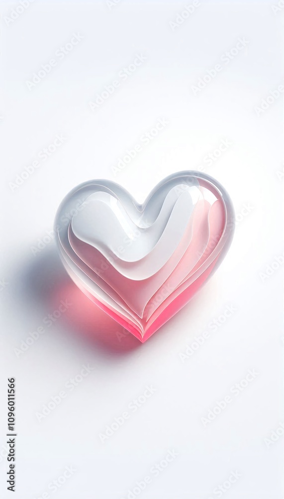 White and pink glass heart on a white background. valentine's day concept White and pink glass heart on a white background. valentine's day concept