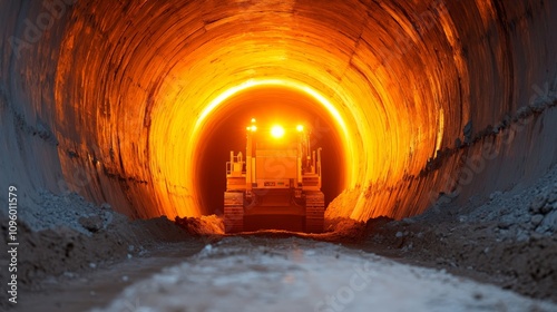 Tunnel Vision: Excavator in Glowing Tunnel  photo