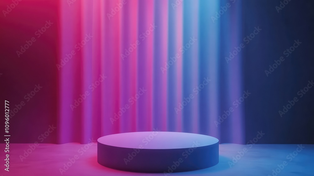 Neon Dreams: A circular podium bathed in vibrant, ethereal neon lighting, creating an otherworldly and futuristic ambiance. The dynamic and dramatic illumination sets a scene of modern elegance. Neon Dreams: A circular podium bathed in vibrant, ethereal neon lighting, creating an otherworldly and futuristic ambiance. The dynamic and dramatic illumination sets a scene of modern elegance.