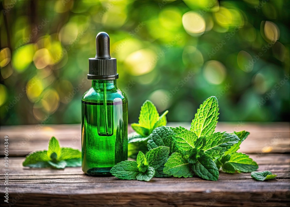 Mint Essential Oil in Dark Glass Pipette Bottle for Aromatherapy and Health Treatment - Natural Organic Peppermint Essence for Wellness and Relaxation Mint Essential Oil in Dark Glass Pipette Bottle for Aromatherapy and Health Treatment - Natural Organic Peppermint Essence for Wellness and Relaxation