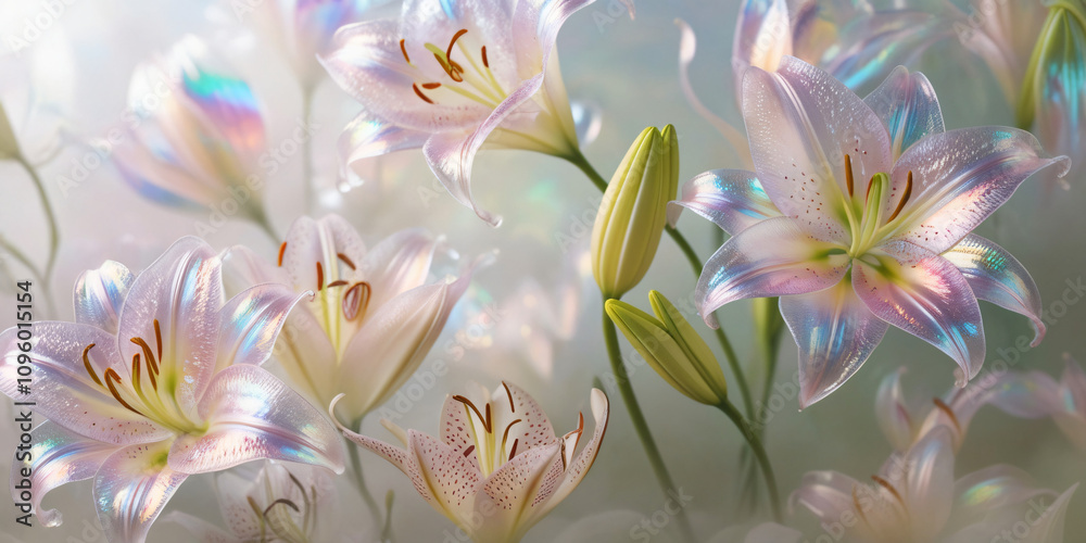 Obraz premium beautiful light spectrum lily flowers, flower pattern, lily flower background, created by Generative AI