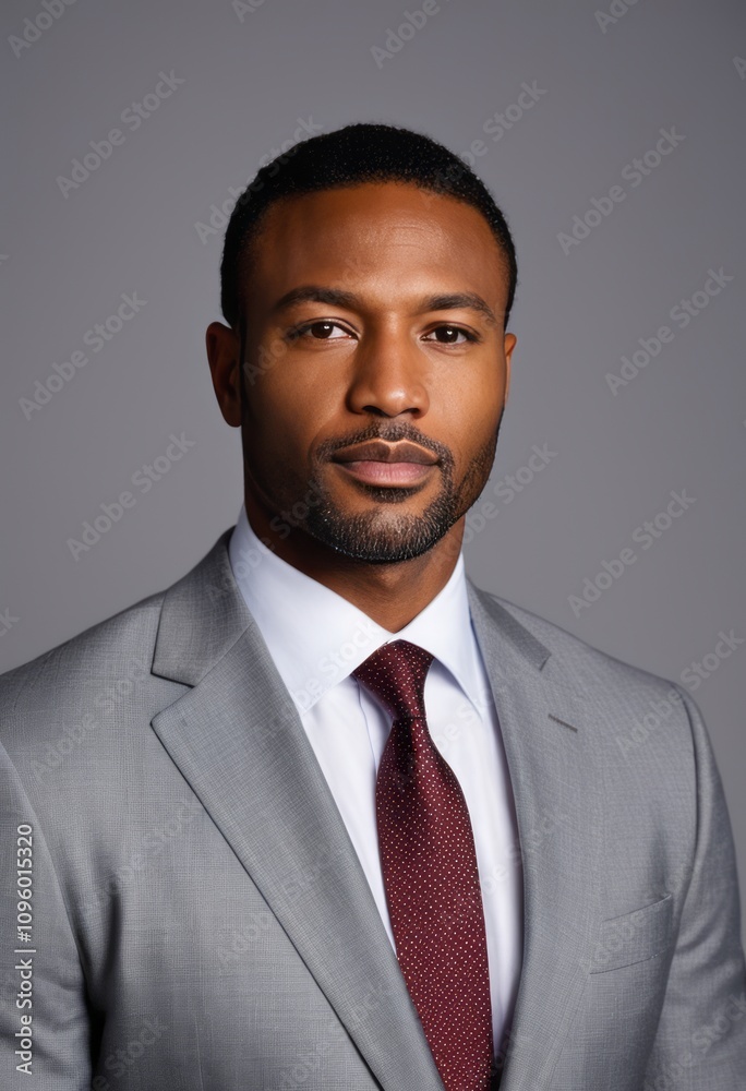 Professional headshot, well-groomed man, dark skin, short hair, confident expression, grey suit jacket, burgundy tie, white shirt, studio lighting, neutral background, corporate portrait, sharp focus, Professional headshot, well-groomed man, dark skin, short hair, confident expression, grey suit jacket, burgundy tie, white shirt, studio lighting, neutral background, corporate portrait, sharp focus,