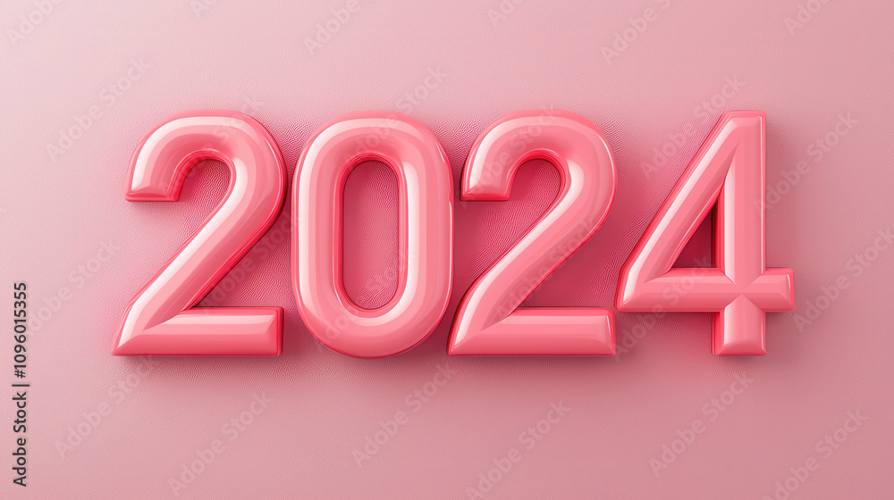 vibrant 3D rendering of year 2024 in glossy pink color against solid background, symbolizing optimism and celebration for upcoming year vibrant 3D rendering of year 2024 in glossy pink color against solid background, symbolizing optimism and celebration for upcoming year