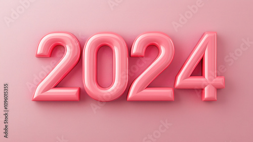 vibrant 3D rendering of year 2024 in glossy pink color against solid background, symbolizing optimism and celebration for upcoming year